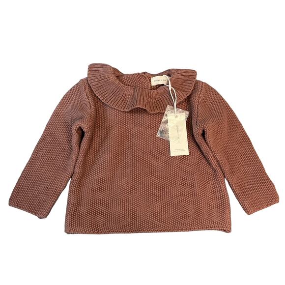 Quincy Mae Ruffle Collar Knit Sweater Pecan 6-12 Months New With Tags - Picture 1 of 8